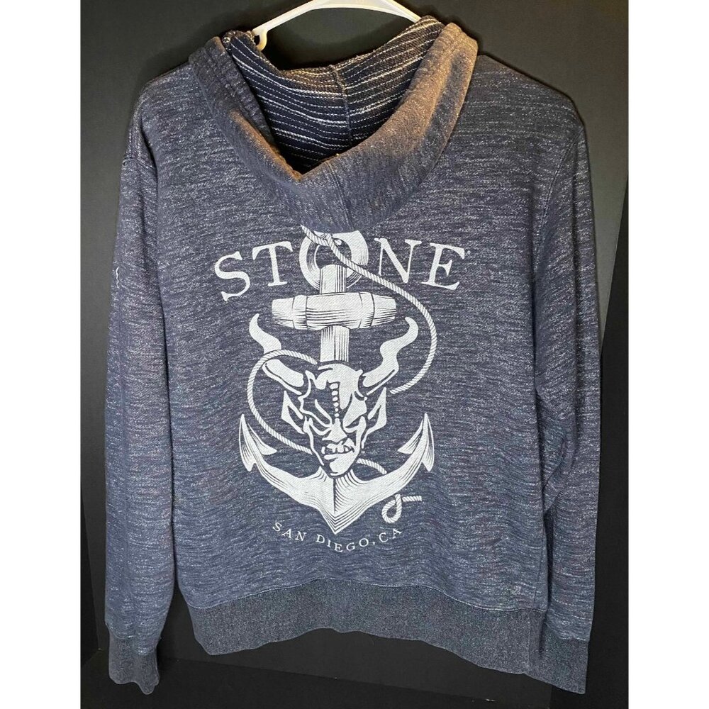 Stone Brewing Hoodie Mens M Navy Full Zip Graphic Print Craft Beer Apparel